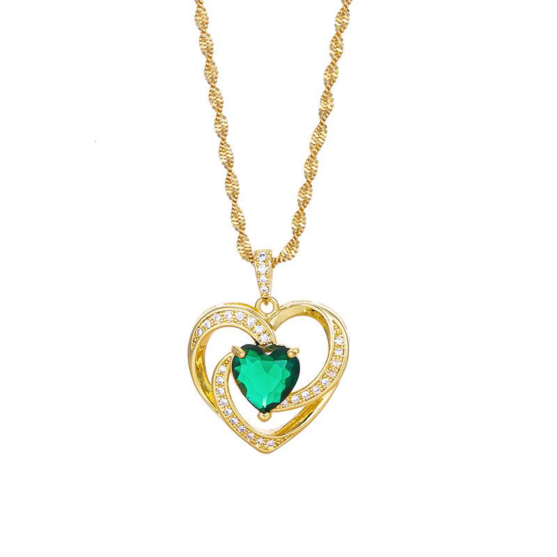 Emerald Love Necklace Women'S Retro Trend Temperament Zircon Pendant Collarbone Chain Jewelry