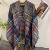 Ethnic Style Wave Pattern Long-Sleeve Knitted Shawl for Women - Warm for Autumn/Winter Travel