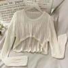Long Sleeved Hollow Knit Sunscreen Blouse Slim Thin Pullover Women's Crop Top Simple Casual Commuting Spring Summer