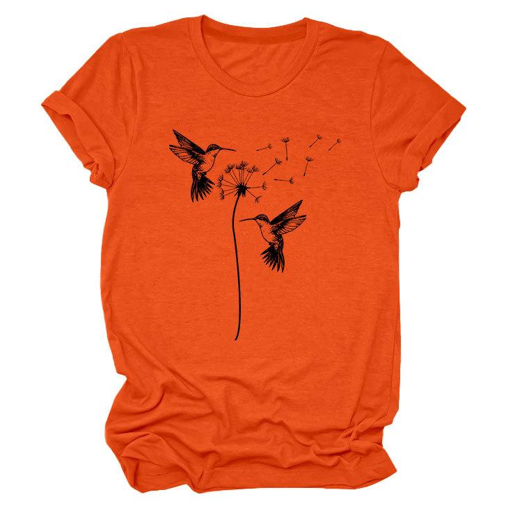 Sommer Rundhals Zwei Vogelmuster Druck Top Modische Lässige Kurzarm Damen T-Shirts