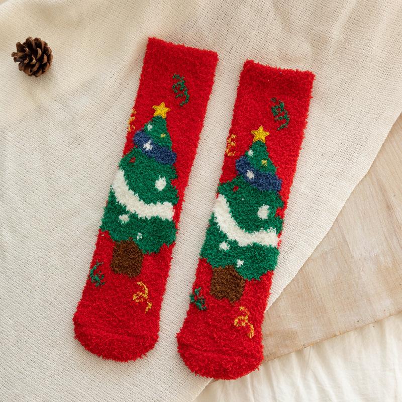 5/10 Pairs Comfortable Casual Autumn Winter Thickened Christmas Socks for Women Home Warm Coral Fleece Socks Cute Cartoon Straight Leg Floor Socks