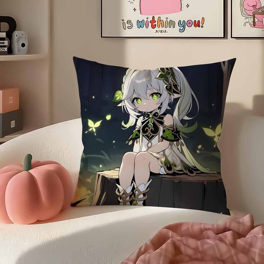 Genshin Nahida Cushion Cover Pillowcase Short Plush Invisible zipper Room Sofa Cushion Cover
