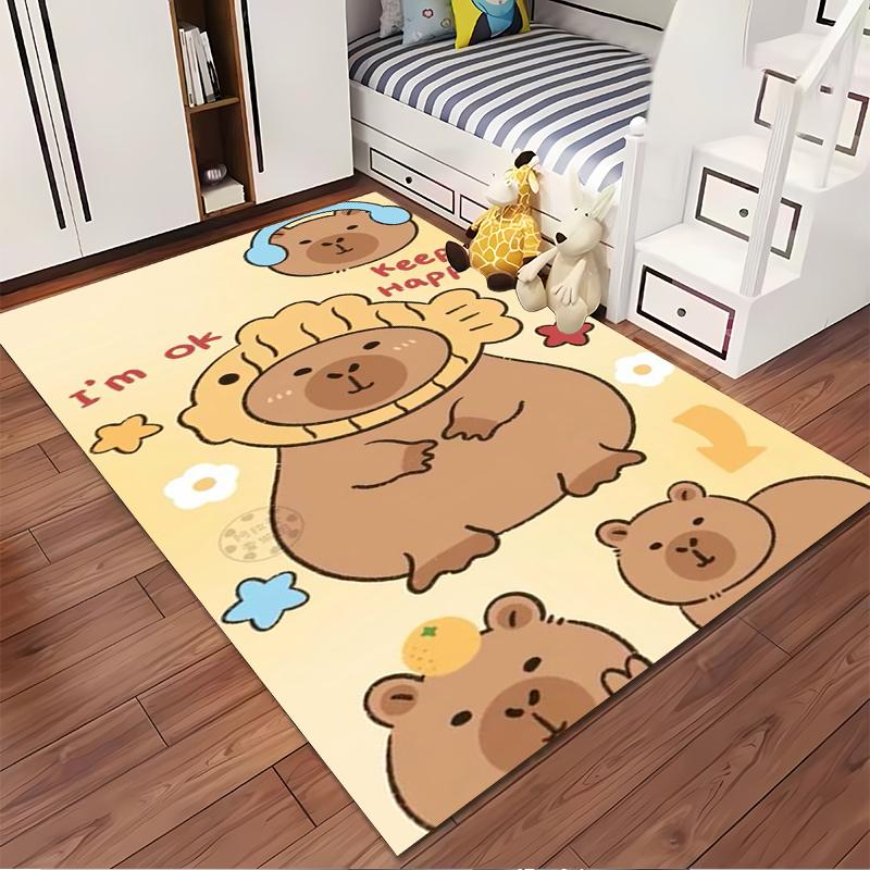 Cute Cartoon Bear Design Carpet, Beige Living Room Rug, Kids Decor Rug Suitable for Use As an Anti-slip for Living Room Bedroom Sofas