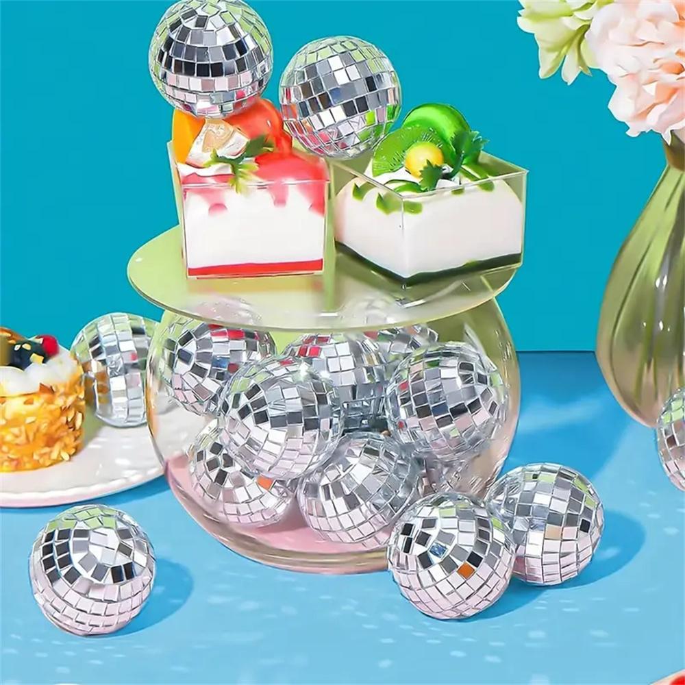 30pcs Mini Disco Ball Ornaments Reflective Glass Silver Baubles for Mardi Gras Disco Party Decor Sparkling Christmas Tree Gift