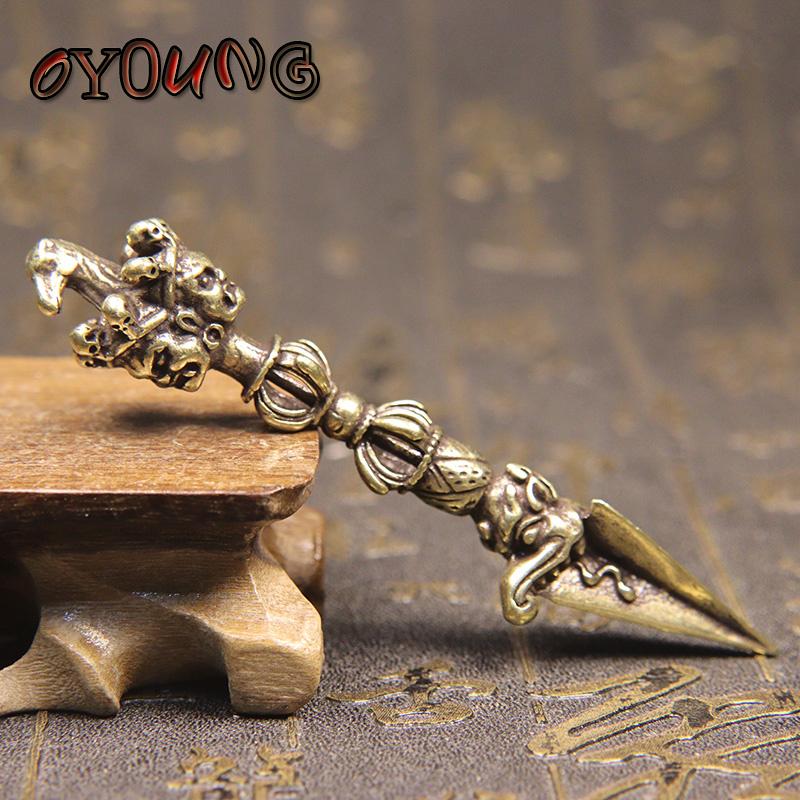 Antikes reines Kupfer Buddha-Instrument Ba Jin Just Vajra-Mörser Feng Shui Ornament Heimdekoration Messing Schreibtischdekor Retro Handwerk