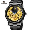 FORSINING Men's Tourbillon Moon Phase Automatic Mechanical Watch with Engraved Hollow Steel Band