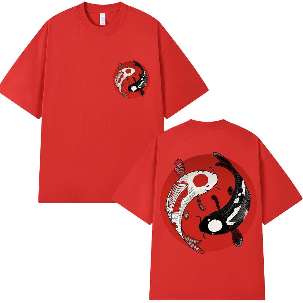 Japanese Style Koi Fish Graphic T Shirts Unisex Women Fashion Vintage Harajuku Oneck Tshirt Oversized Cotton Tshirts Streetwear