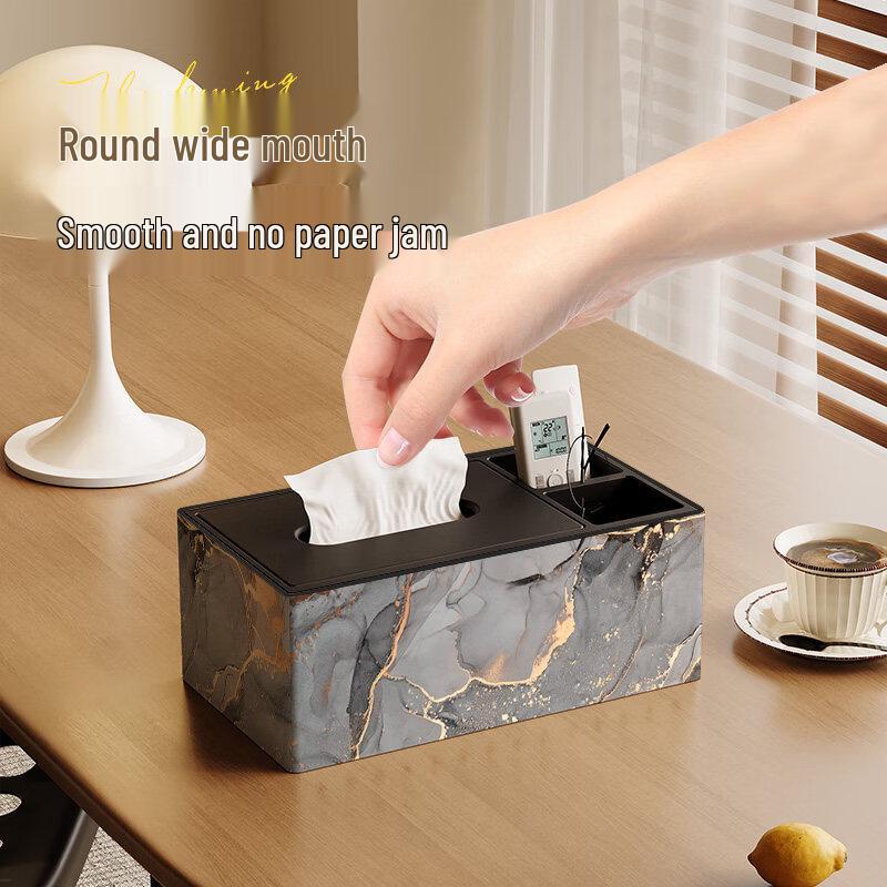 Skórzany pojemnik na chusteczki ze wzorem marmuru, z podwójną przegrodą