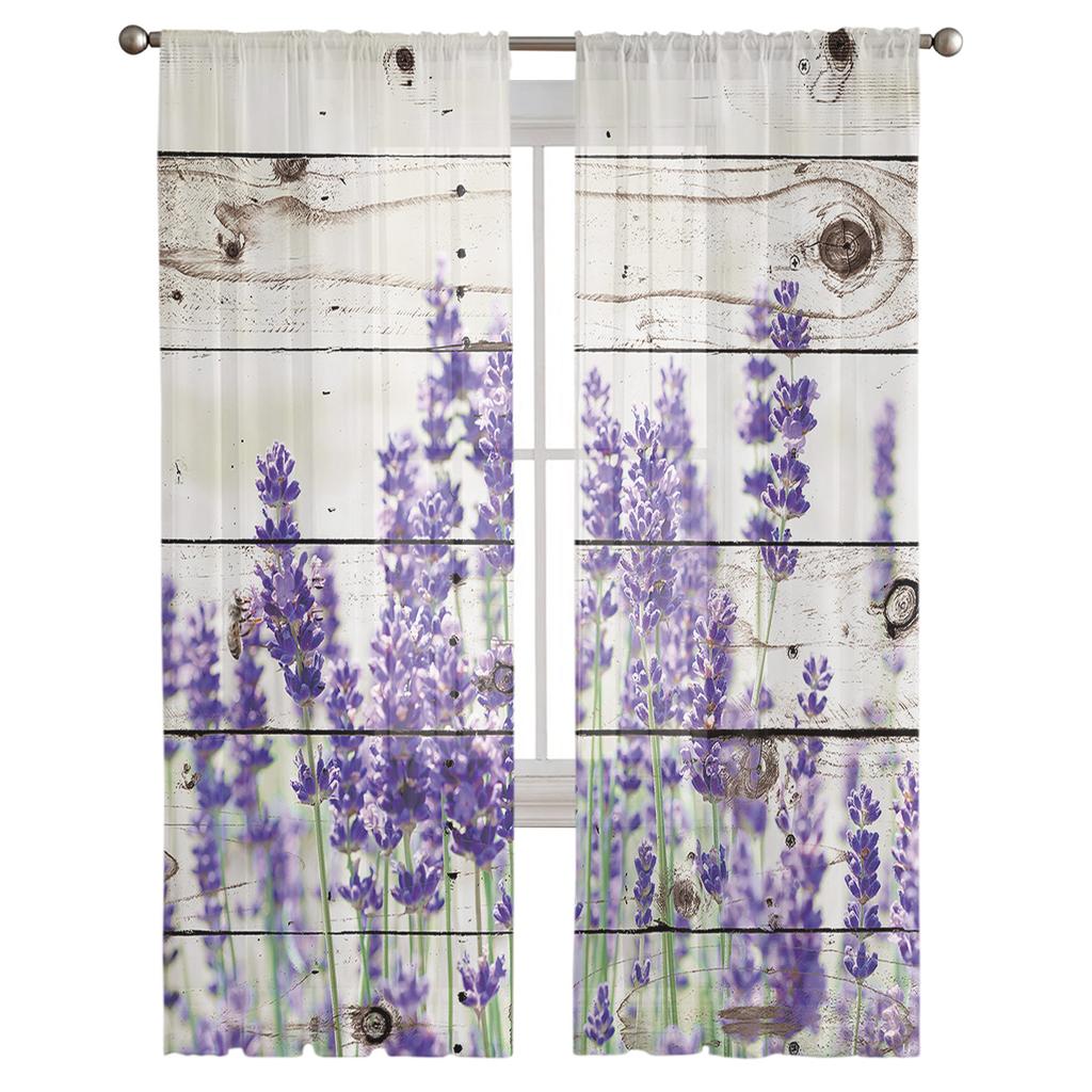 Lila Blumen-Lavendel-Vorhänge für Wohnzimmer, Voile-Tüll-Vorhang für Schlafzimmer, Küche, Heimdekoration