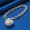 925 Sterling Silver 8-inch Delicate Openwork Heart Bracelet for Women, Fashion Party Accessories, Jewelry Gifts