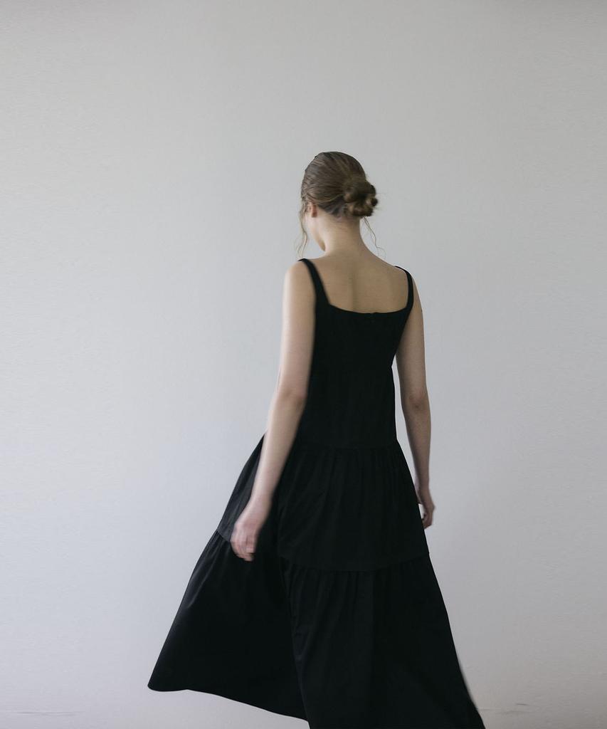 Ssikeoseun Cotton Flounce Sleeveless Maxy Dress - Black