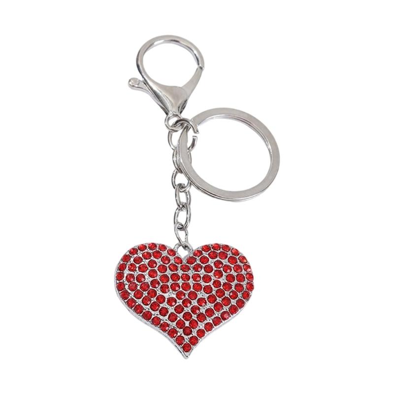 Sparkling Heart Keychain With Rhinestones Accent Zinc Alloy Design Bag Hanging Decoration For Women Gift Giving