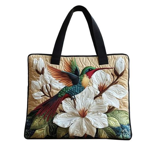 Quilted Tote Bag Women Vintage Shoulder Bag Flowers Animals Handbag Floral Purse for Commuting Party Daily Errands