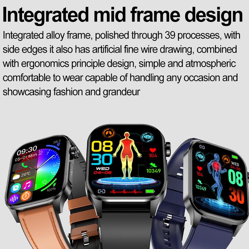 ET580 Pánské chytré hodinky 2,04palcový AMOLED Velký displej Bluetooth hovor SOS EKG Tlak Kyslík Monitor zdraví Chytré hodinky