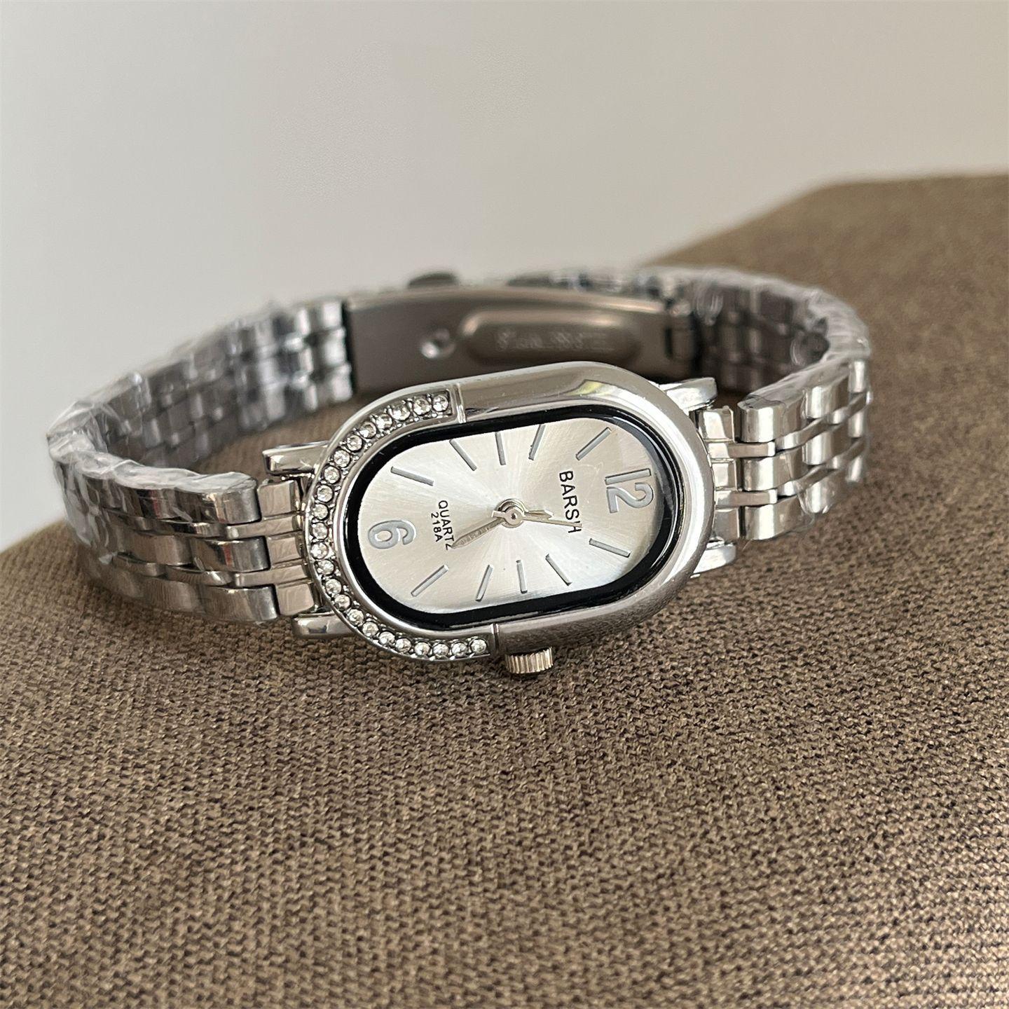 Barsh Women S Temperament Diamond-Encrusted Oval Small Fashion High-End Steel Belt Light Luxury Watch Women