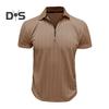 Men Summer Shirt Thin Short Sleeve Zippered Lapel Top Jacquard Pullover Loose Shirt for Commuting Travel Outdoor