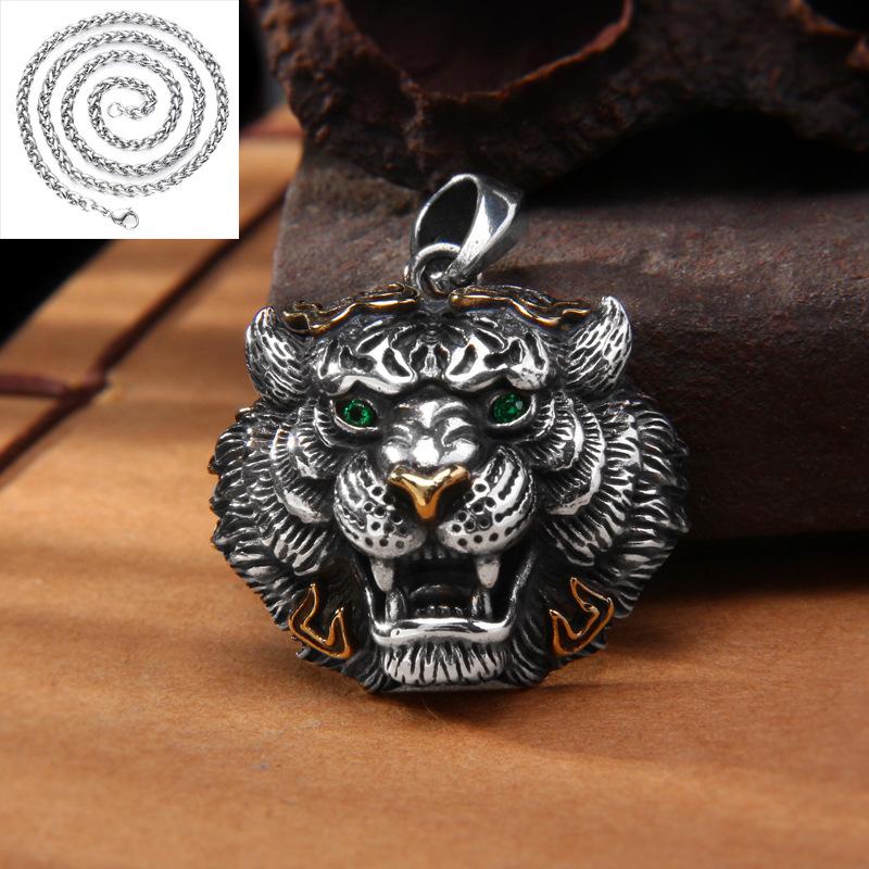 Retro und kraftvoller Tigerkopf-Anhänger. S925 reines Silber. Trendige männliche personalisierte Tierkreiszeichen Tigerkopf Pullover Kettenanhänger.