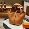 New Genuine Leather Women's Bag Head Layer Leather TOGO Leather 1822CM Vegetable Basket Handheld Bucket Bag Cross Border