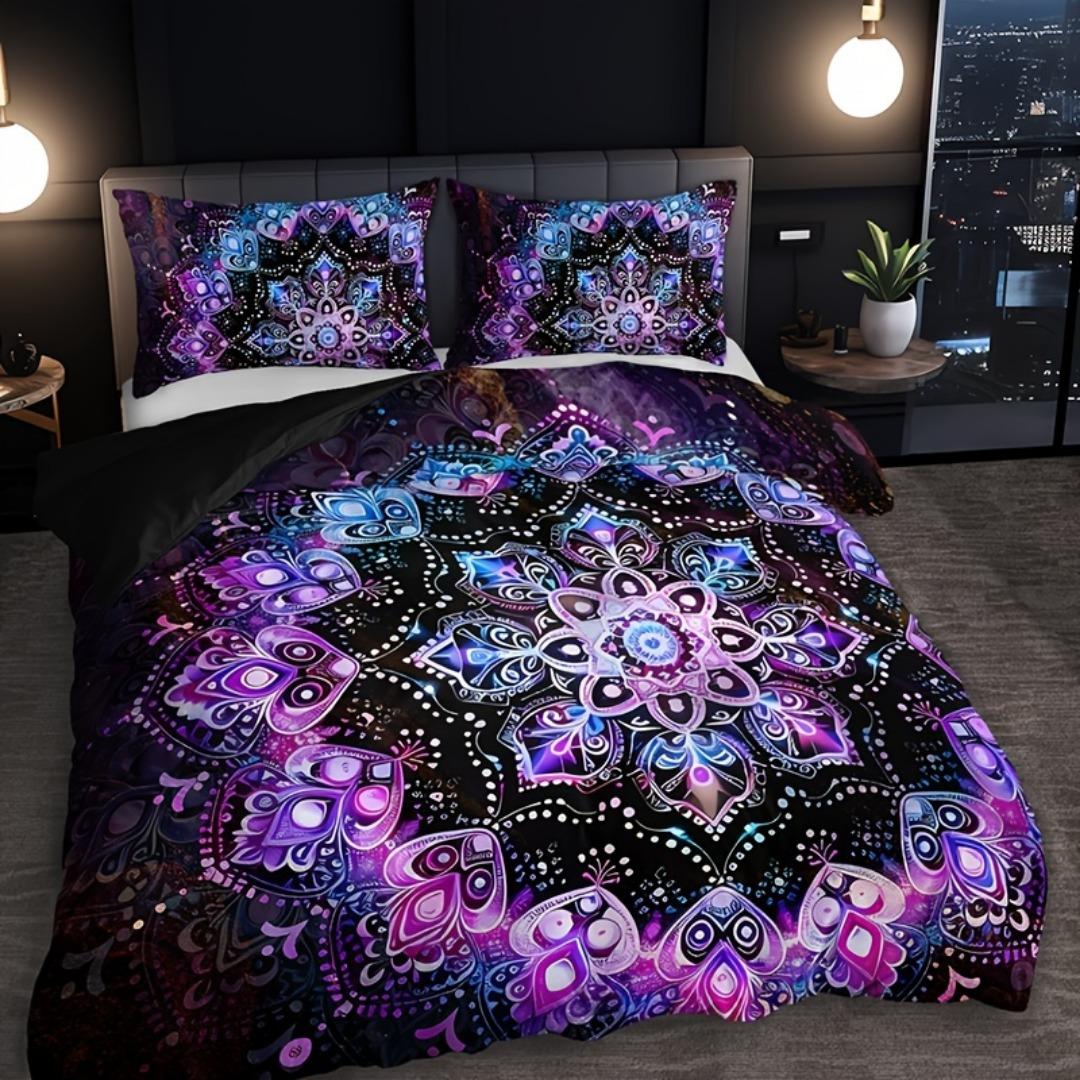 

3pcs Purple Bohemian Circle 3D Printed Bedding Set Cozy Soft Duvet Cover King Queen Twin Size Birthday Gift Bedroom Decoration EU Single 135x200cm