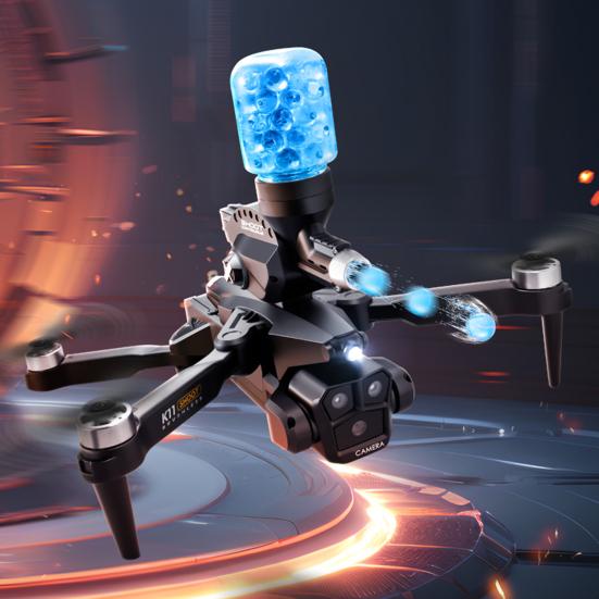 2.4GHz Remote Control Drone with 8K Three Cameras Brushless Motor Aerial Photography Water Bombs Launching Drone Kids Adult RC Quadcopter Toy