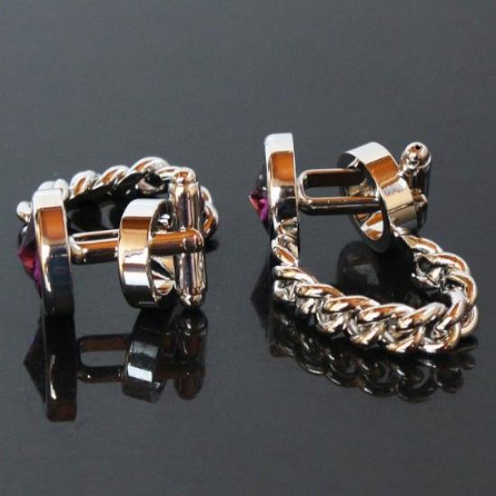 Cufflinks Amethyst and Swarovski Cufflinks with Chain [Kamakura Workshop]