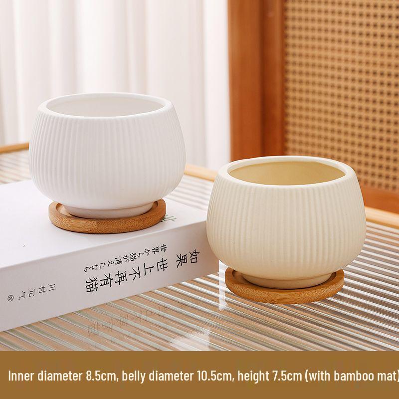 Ceramic Flower Pot with Tray for Orchids and Succulents