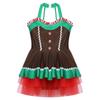 Mädchen Weihnachten Lebkuchenmann Kostüm Ärmelloses Tüllkleid Bodysuit mit offenem Rücken Feiertagsparty Verkleidung