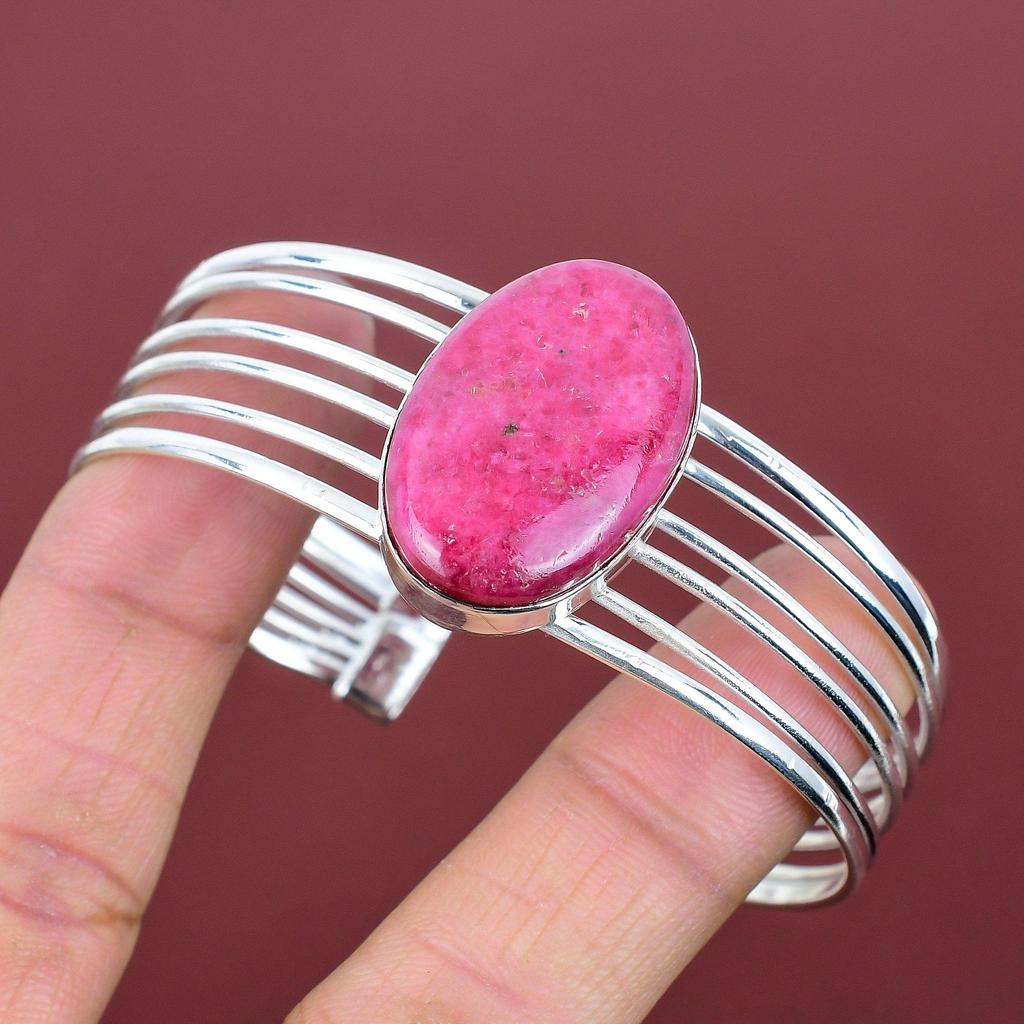 Rhodonite Bangle Gemstone Handmade Jewelry 925 Sterling Silver Cuff Bracelet Adjustable Bangle Very Pretty Rhodonite Jewelry Gifts for Mom