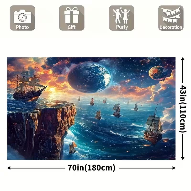 2D Magical Sea Adventure Backdrop Vintage Sailing Ships Photo Booth Banner