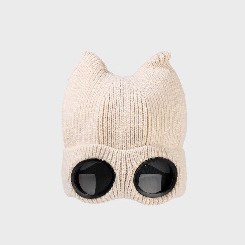 Winter Knitted Hat Women's Outdoor Thick Ear Protection Warm Hat Cartoon Glasses Wool Cap