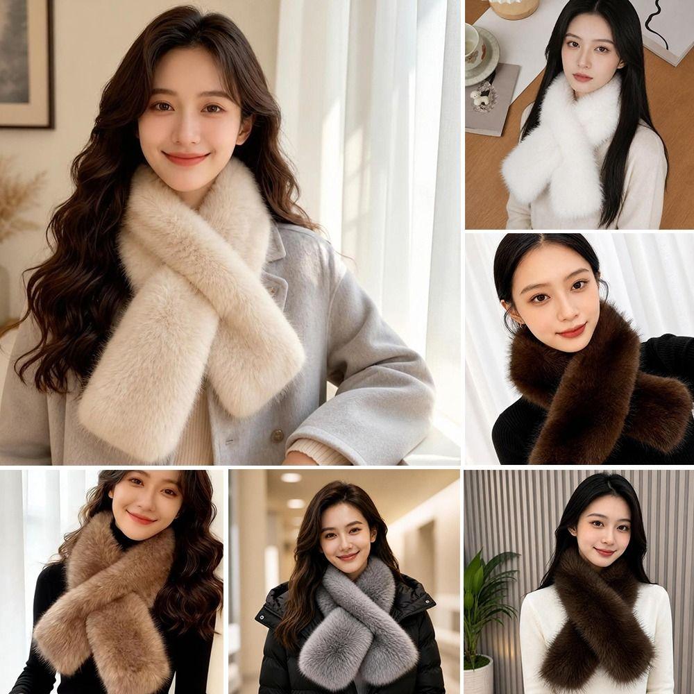 Plush Cross Scarf Thickened Neck Collar Elegant Imitation Fox Fur Scarf Outdoor