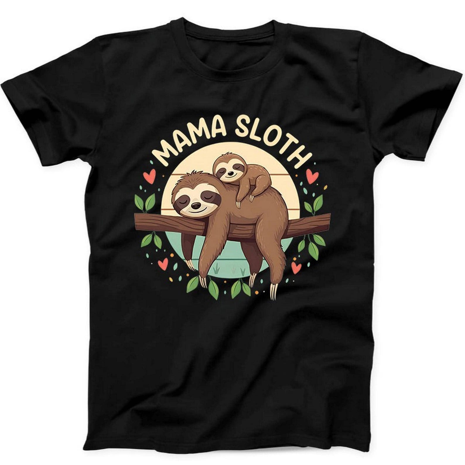 Mama Sloth Sleeping Sloth Lover Meme Funny Gift Black T Shirt B251 4XL