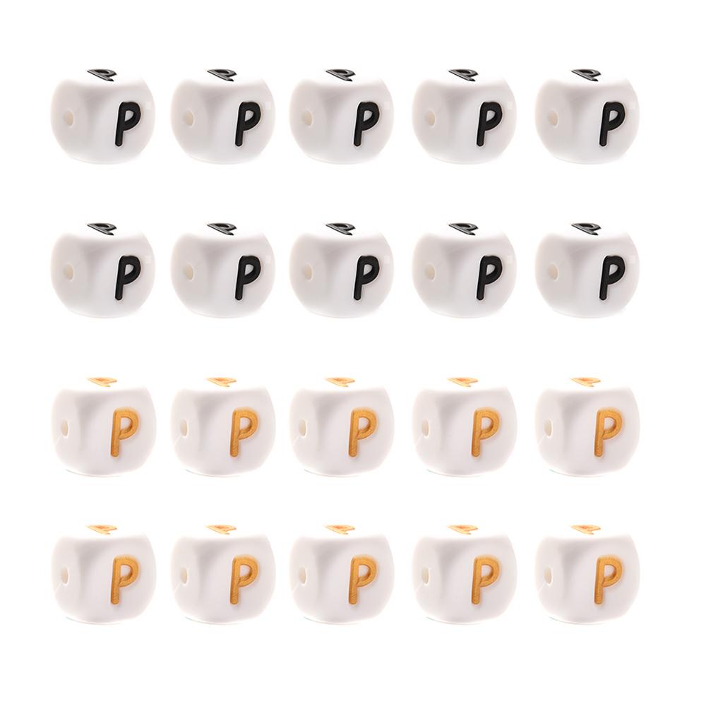10Pcs 12mm Silicone Beads Letters Golden Black English Alphabet Letter Bead Bpa Free Material for Diy Chew Necklace Teether Toys