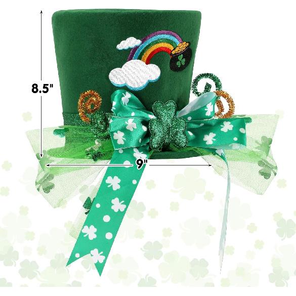 CiyvoLyeen St. Patrick Day Tree Topper Hat Large Green Velvet Hat Leprechaun Top Hat for Christmas Tree Decor Green Shamrock Bowknot Irish Home Decor