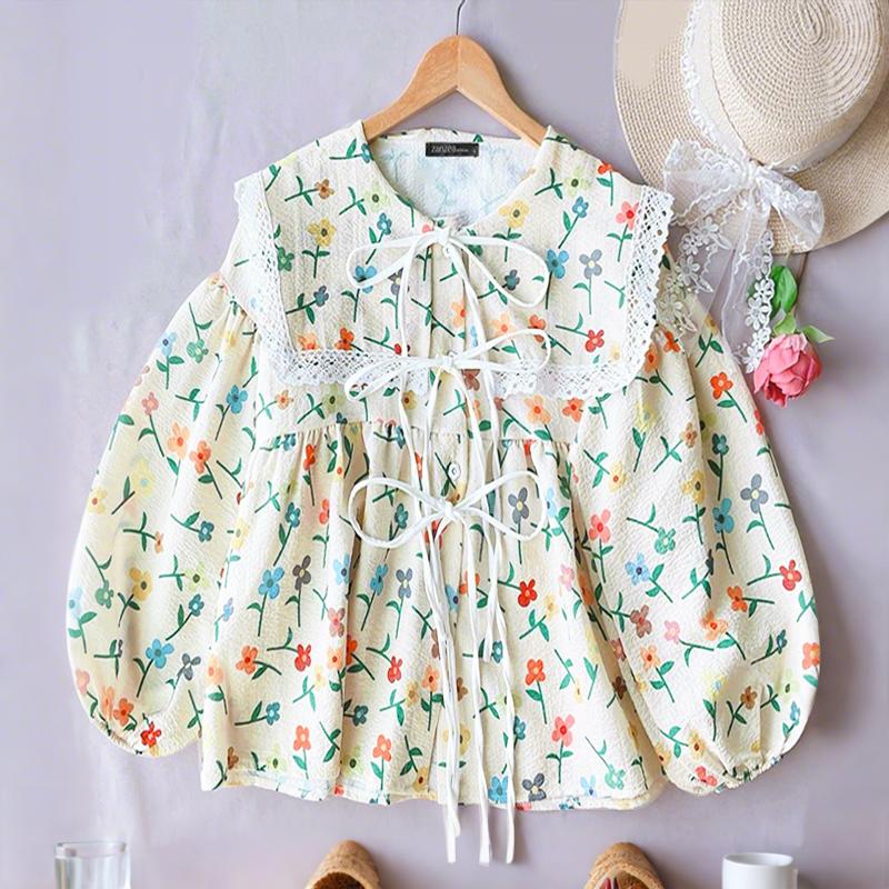 

ZANZEA Women Casual Navy Collar Loose 3/4 Sleeve Print Blouse 3XL