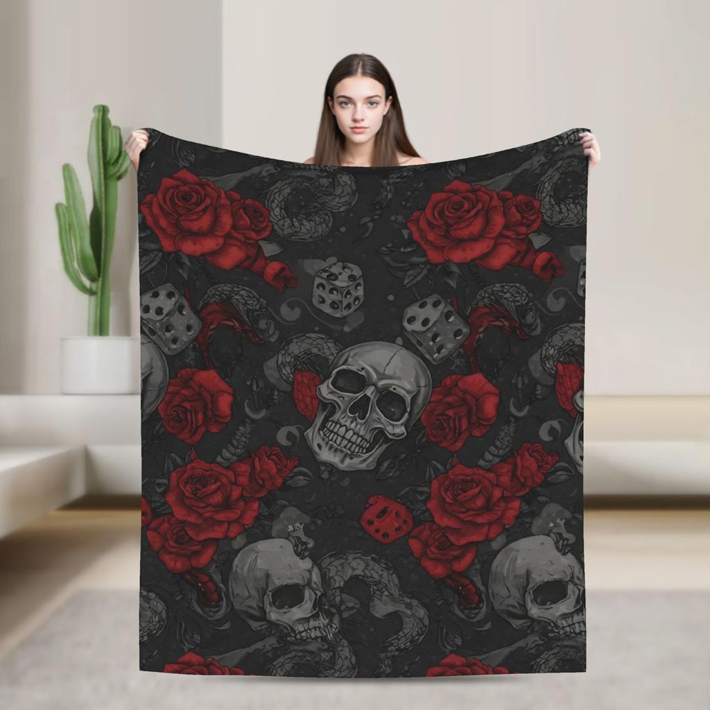 Halloween Gothic Flannel Throw Blankets Goth Coquette Blankets for Sofa Office Lightweight Thin Bedspread