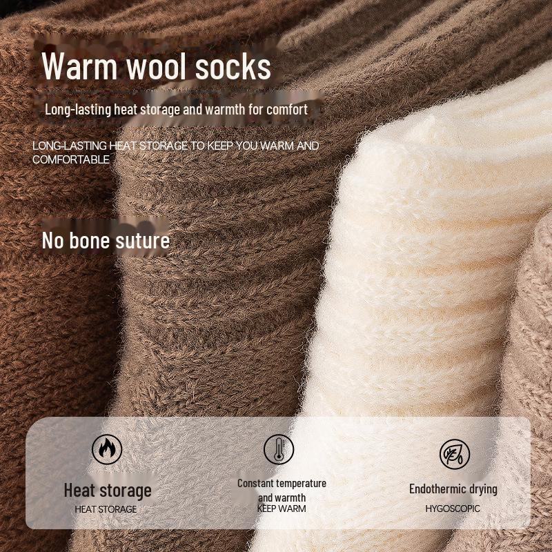 Damen Dicke Wollsocken für Herbst/Winter - Japanischer Stil, Unifarben, Doppelstrickdesign, Mittellang, Plus Samt, Heißer Verkauf.