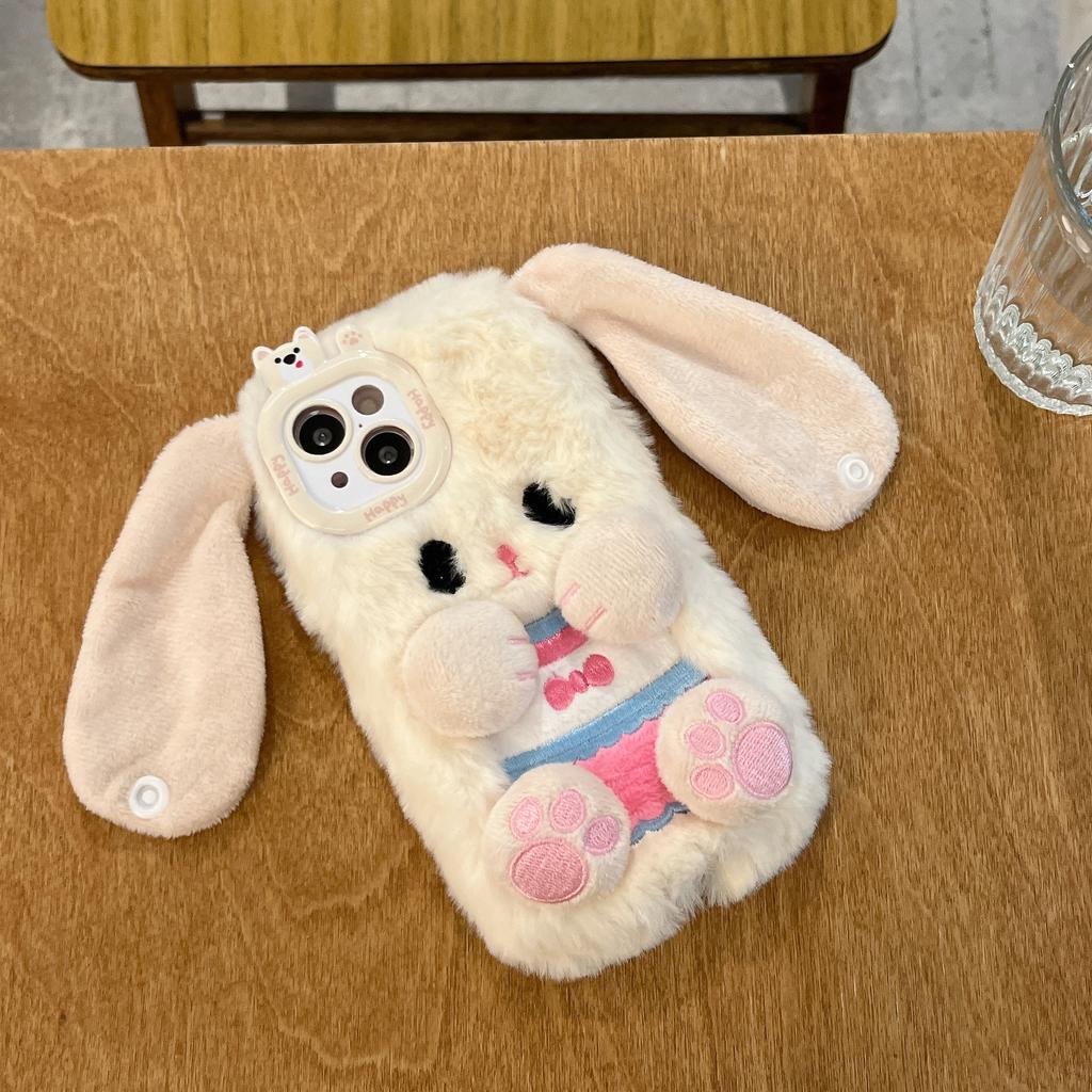 Husă de telefon de pluș iepure cu urechi lungi drăguță, Accesorii de telefon de toamnă iarnă pentru fete pentru iPhone 16 Pro Max