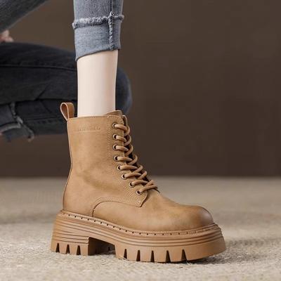 Leder erhöhte Plateau Martin Stiefel Damen Einzelstiefel Herbst Neu Lokomotive Winter Samt kurze Stiefel
