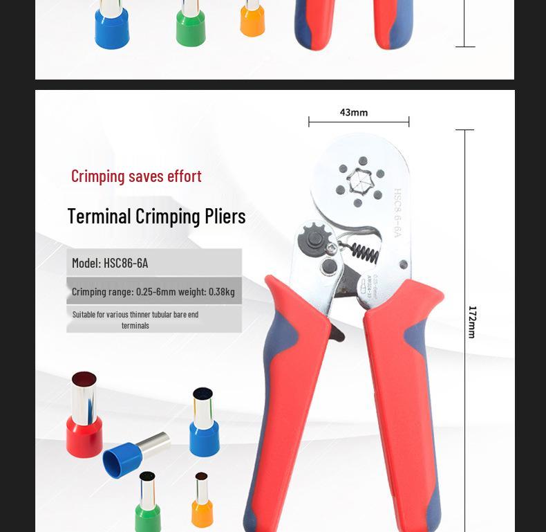 HSC8 6-4A Self-Adjusting Crimping Pliers for VE Tubes & Pin Terminals, 0.25-10mm²