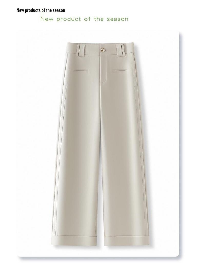 Women's Beige Wide-Leg Suit Pants - Spring 2025 Petite Casual Slimming Nine-Point Trousers