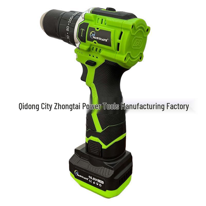 16.8V Brushless Green Electric Drill - Multifunctional Household Tool with Lithium Battery & Impact Pistol Charging