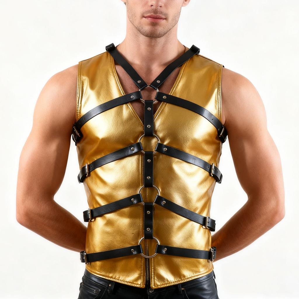 Belt Harness Men Lingerie Gothic Punk Exotic Tanks Leather Arm Caged Body Chest Muscle Harness Costume Belt with Metal O Rings
