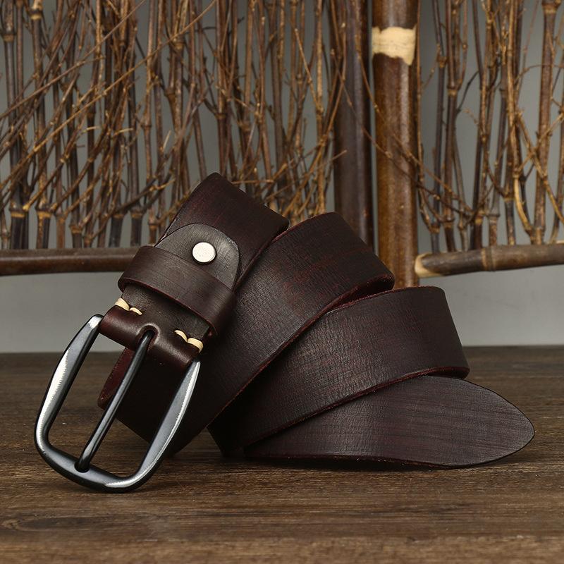 New Vintage Pure Cowhide Leather Belt, Men's Leather Fashion Trend, Needle Buckle Jeans Belt