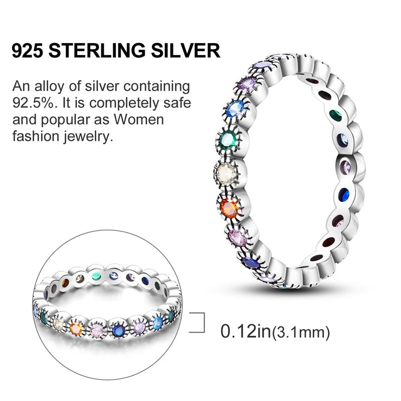 925 Silver Women Finger Rings Luxury Colored Pave Cz Geometric Elements Stackable Girl 'S Fashion Ring 