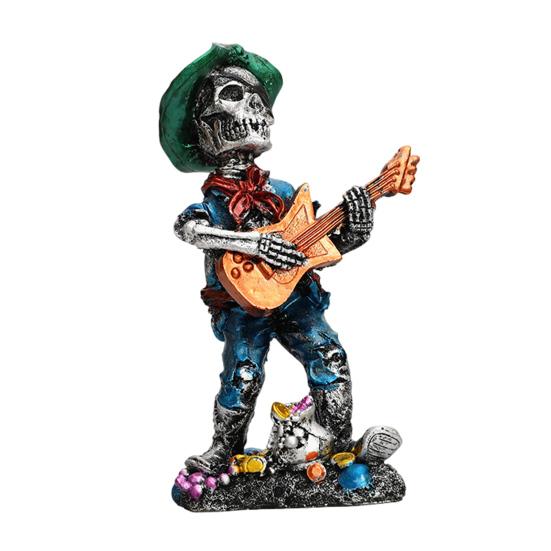 Rock Skeleton Figurine Skeleton Band Saxophonist Decoration Skeleton Guitarist Singer Statue Halloween Desktop Ornament for Mantel Shelf