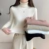 Solid color turtleneck integrated fleece thickened inner top women's winter simple basic knitted bottoming shirt soft waxy sweater