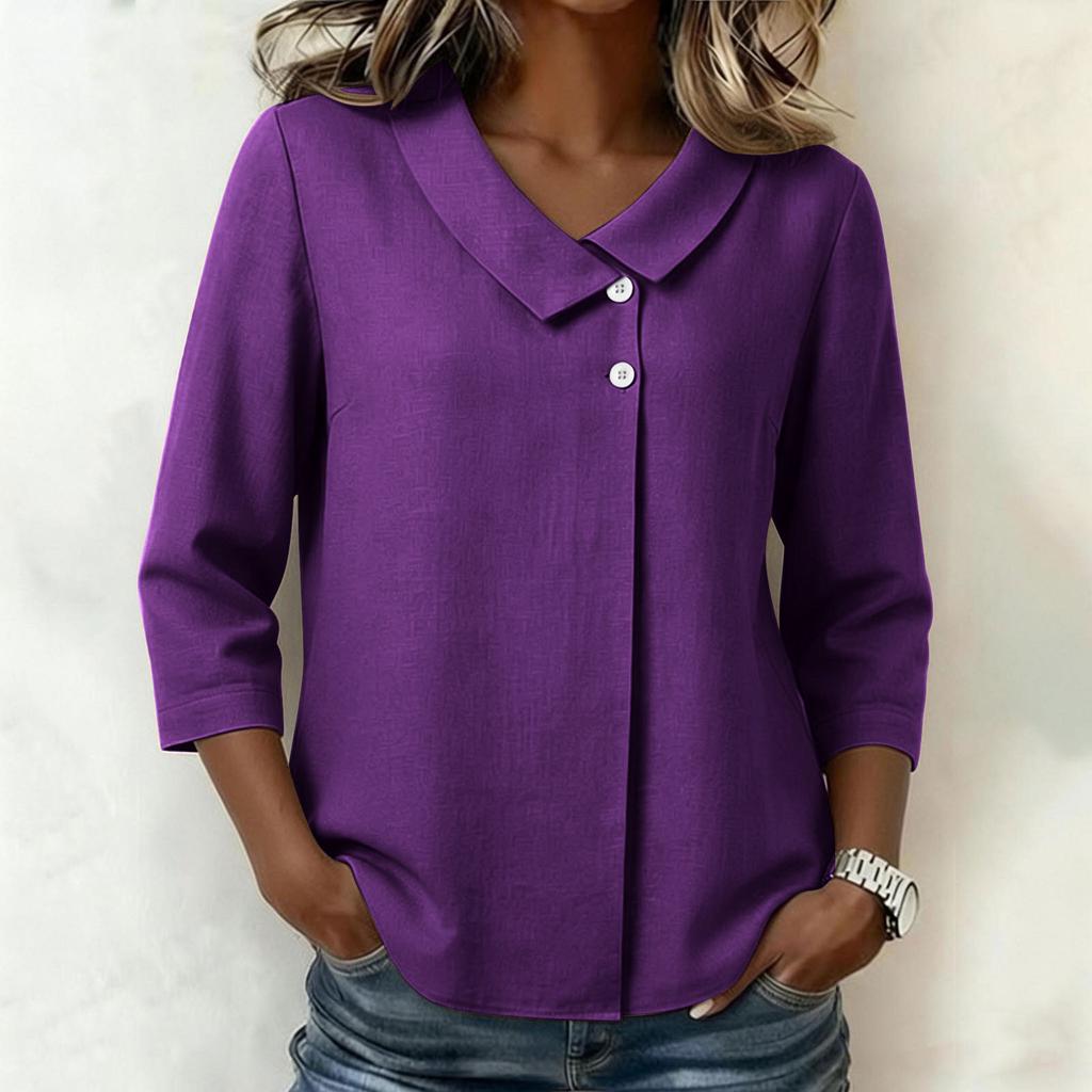 Women's Stylish Casual Collar 3/4 Sleeve Loose-fitting Shirt T-shirt