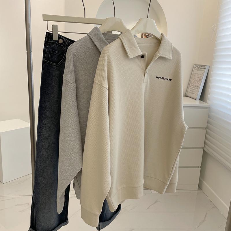 Retro Loose Long Sleeve Polo Sweatshirt - Casual Versatile Student Top