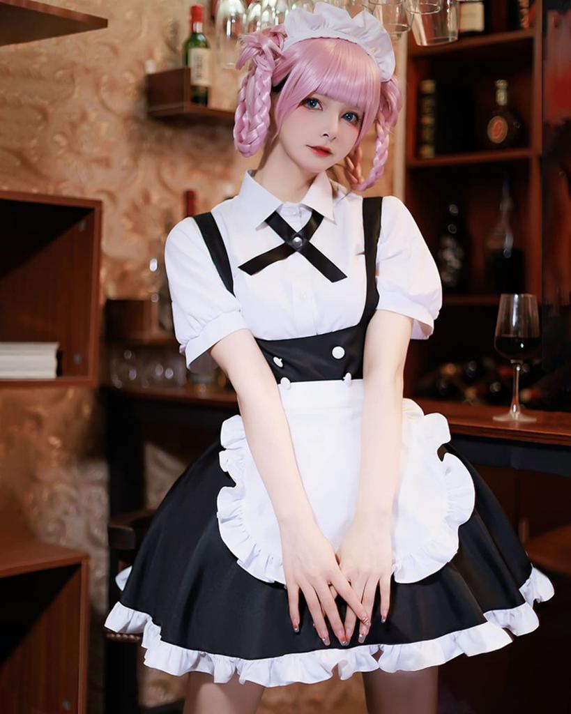 Milky Time Yofukashi No Uta Nanakusa Nazuna Cosplay Halloween Costume, Short Sleeve Maid Dress (L)